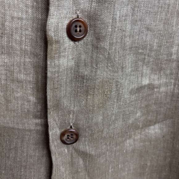 AT Anthony Tarassi 100% Linen Brown  Tan Button Down Shirt Woven Back Detail - Picture 3 of 9
